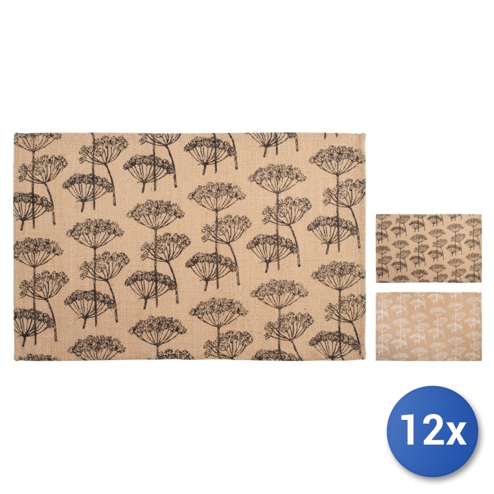 12X Jute Placemats With Assorted Decorations 30X45 Cm H&H