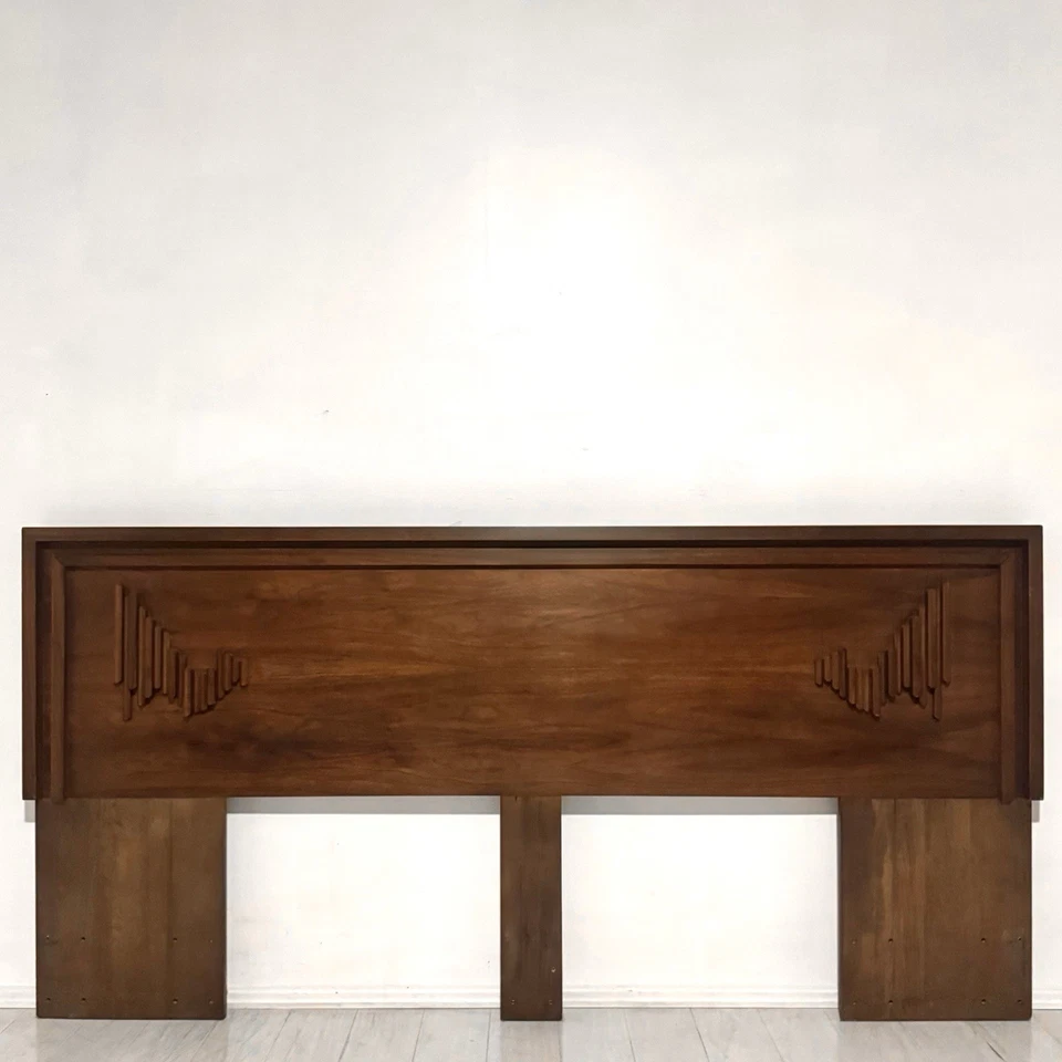 Cabecero MCM Brutalist Nogal King Size Mediados de Siglo Moderno Cama Madera Foto 2 de 4