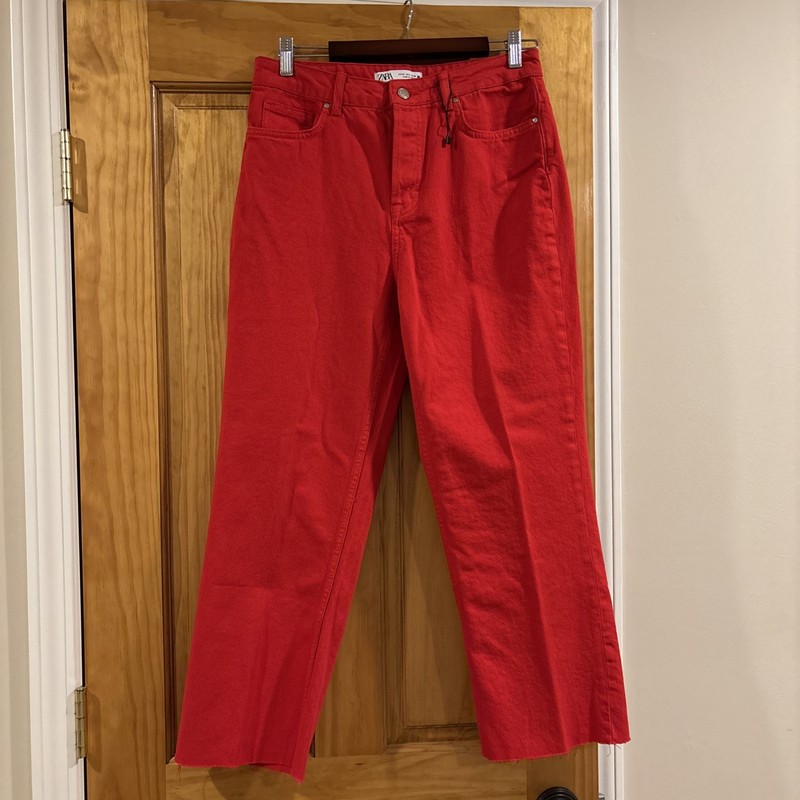 Zara Red denim Women’s Size 8 Raw Hem, Buttonfly, Wideleg