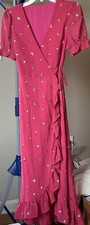 Small-Pink Magenta Fully Lined Chiffon Wrap Dress With Sewn Gold Sequin Design