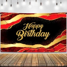 Large Happy Birthday Banner - 72x44 Inch | Red & Black Birthday Decorations, ...