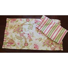 Two Vintage King Pillow Shams Cottagecore Floral Bird Pink Green French Country