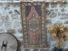 3x6 Vintage Turkish Area Carpet Pink Wool & Cotton Traditional Hand-Knotted Rug