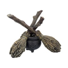 Witch Wiccan Witchcraft Broomstick Crystal Ball Holder 17cm Nemesis Now IN STOCK