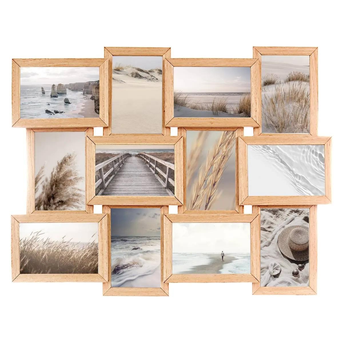 Pêle-mêle photo 12 vues 55cm en bois naturel pour cadre mural