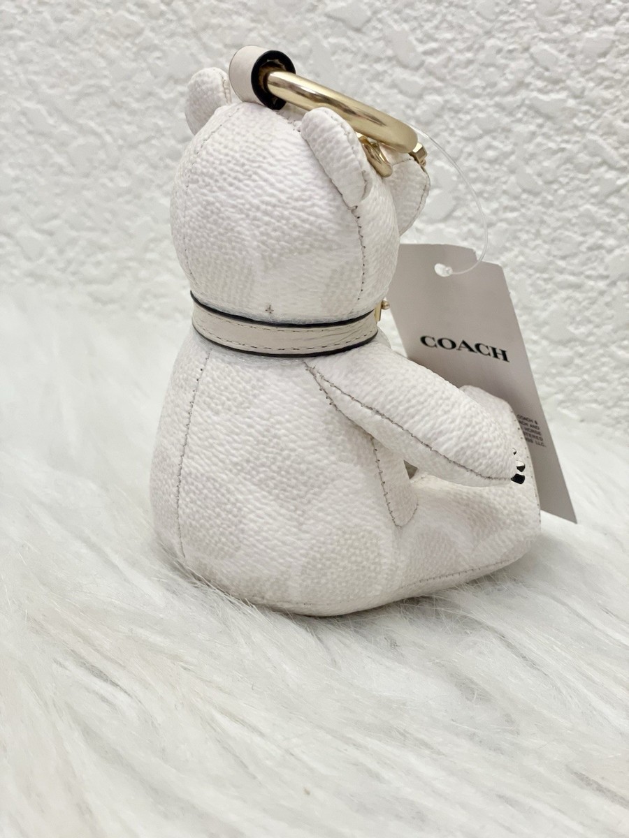 Coach Collectible Bear Bag Charm In Signature Canvas Gold/White
