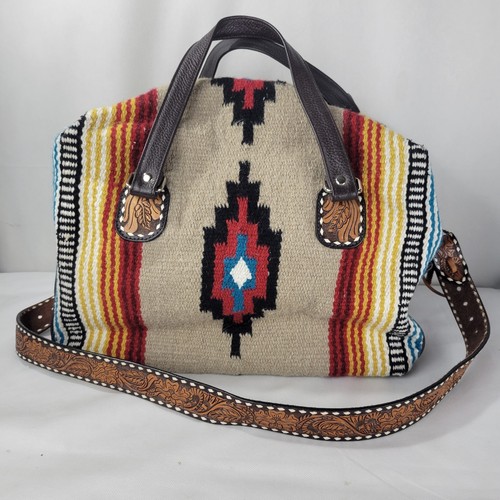 Rafter T Ranch Co Weekender Bag Wool Baja Southwest Duffel Tooled Leather Travel