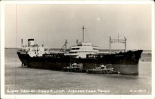Aransas Pass Texas Super Tanker Esso Zurich c1950s Real Photo Vintage Postcard