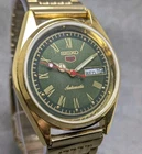 Vintage Seiko 5 Automatic 6309A Day-Date Men's Watch Green Dial Japan Made.