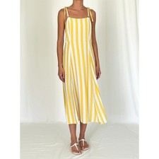 GAP Yellow White Striped Spaghetti Straps Shirred Back Midi Dress Size 4
