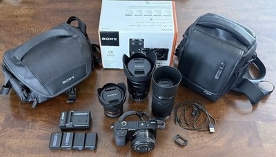 Sony Alpha 6000 bundle w/ Sony and Rokinon lenses, Batteries, Charger, Bags