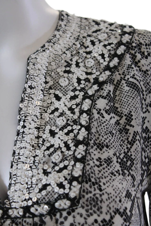 Mini vestido Nieves Lavi feminino seda estampa pele de cobra manga comprida branco tamanho XS - Imagem 2 de 4