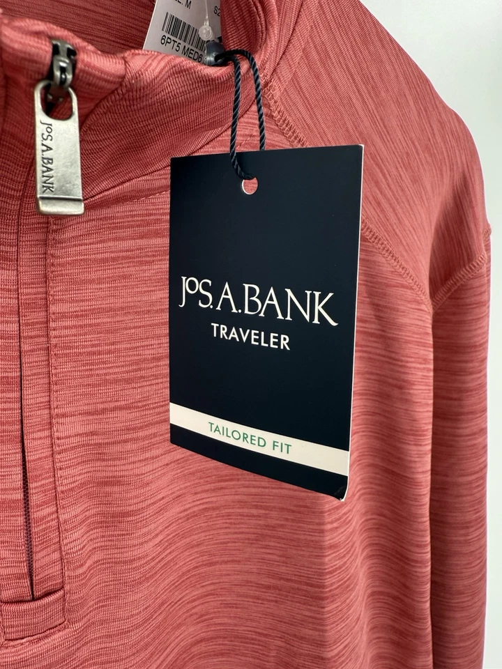 NUEVO Suéter Jos A Bank Traveler Para Hombre Medio Rojo Brezo 1/4 Cremallera Rendimiento Foto 4 de 4