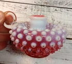 VINTAGE FENTON CRANBERRY OPALESCENT HOBNAIL PATTERN FINGER CANDLE HOLDER