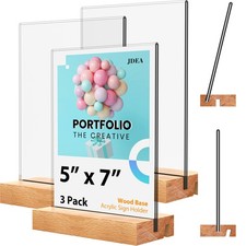 Acrylic Sign Holder with Wood Base 5x7 Inch Vertical and Slant Displays3 Pack...