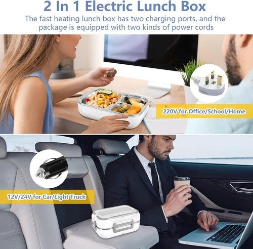 2x Elektrische Lunchbox 2in1 für Auto/LKW und Büro 12V 24V 220V Speisenwärmer - Bild 9 von 18