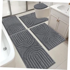 HEBE Bathroom Rugs Set 5 Piece, Plush Absorbent Bath Mats for Bathroom, Non 