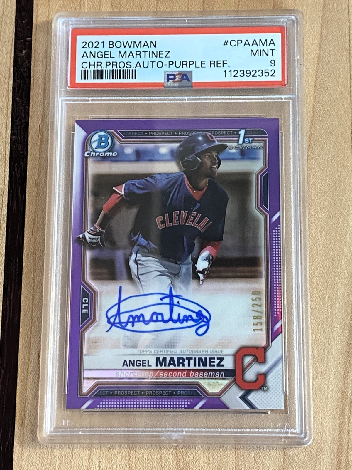 2021 Bowman Chrome Prospects 1st Angel Martinez Auto Purple Refractor RC /250