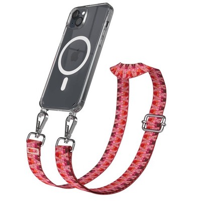 MagSafe Hülle mit Band für Apple iPhone 15 Plus Kette Berre / Rosa  Mix - Silber