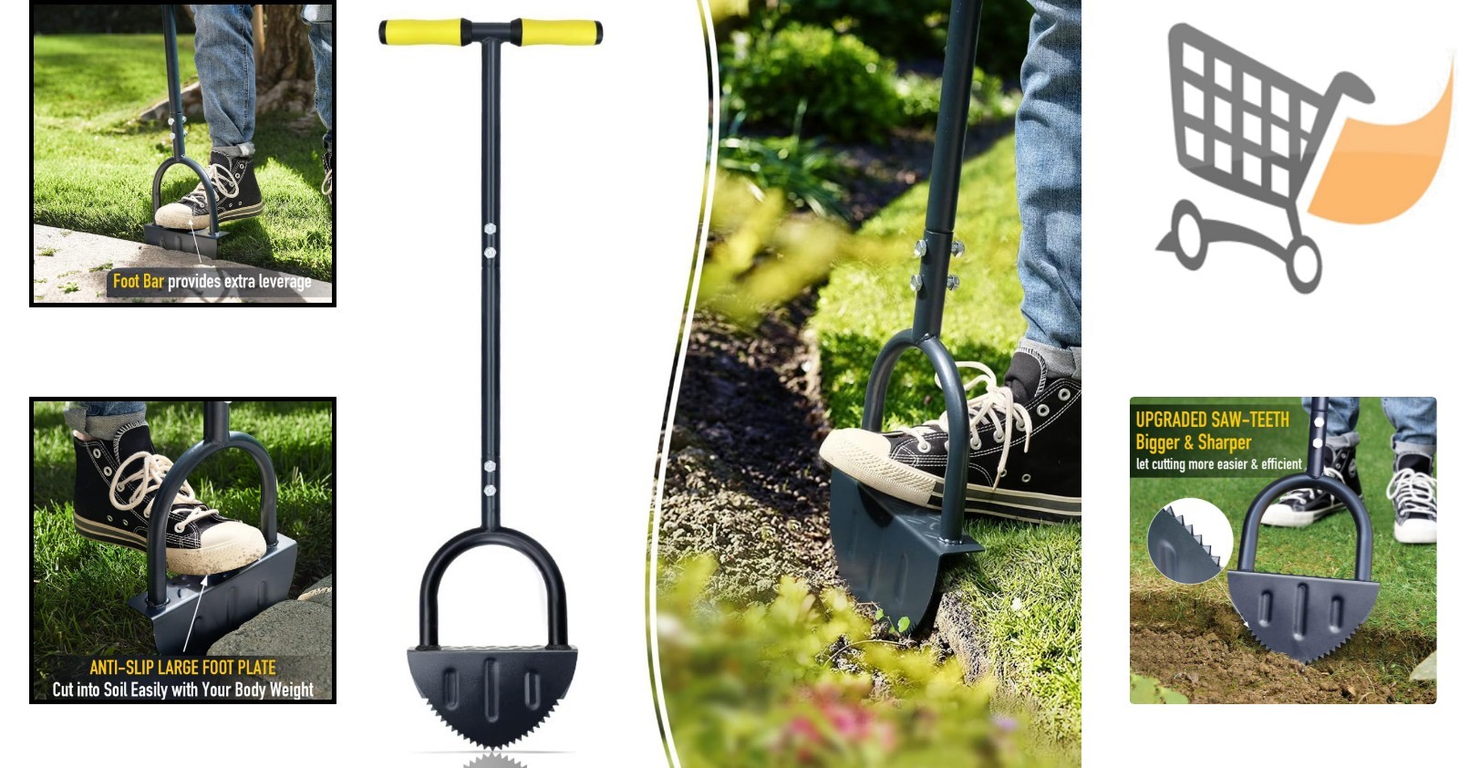 Saw-Tooth Lawn Edger 38-Inch Steel Handle Garden Border Trimmer for Walkways