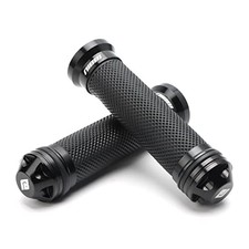 Motorcycle Hand Grips, Racing CNC Aluminum & Soft Rubber Black Black