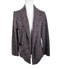 Black Tape Blazer Women Medium Black Knit Open Front Jacket Outer Career Casual