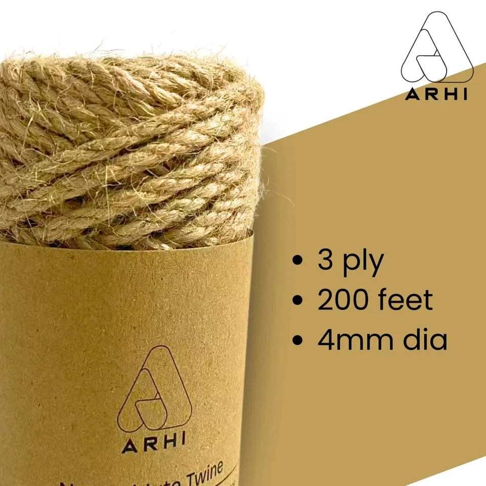 Paquete de 2 cuerdas de hilo de yute natural ARHI 200 PIES 4 mm 3 capas para jardinería y embalaje artesanal Foto 2 de 4