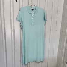 Talbots Soft Blue Button Front Ruffle Polo Shirt Dress Size XL Cotton Blend