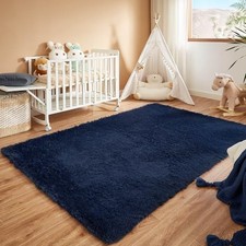 Area Rugs for Bedroom Living Room, 4x6 Rug, Dark Blue, Fluffy Fuzzy Carpet,