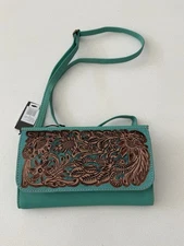 Myra Twila Hand-Tooled Small Crossbody Bag Purse S-9310 Turquoise New With Tag
