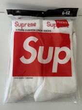 Supreme Hanes Crew Socks - White 4Pack Size 6-12  Fast Free Shipping