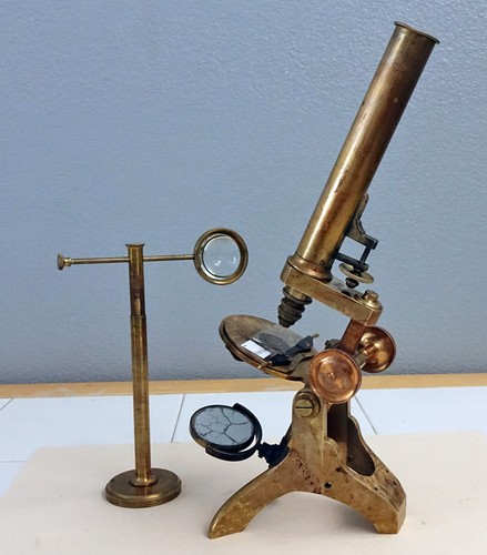 ARNOLD & SONS LONDON ANTIQUE BRASS MONOCULAR BAR-LIMB UNIVERSITY MICROSCOPE 1880