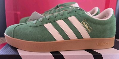 Adidas VL Court 2.0 JH5077  Gum Sole Green/White Suede Sneaker NIB Size 9