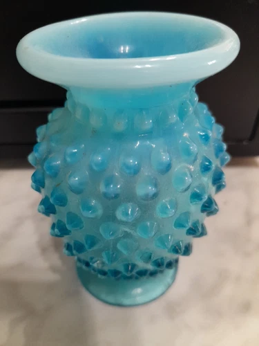 Fenton? Hobnail Blue Opalescent Mini Glass Vase 3 1/2 Inches Tall