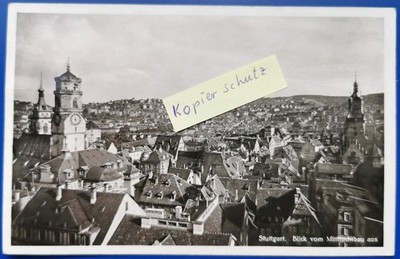 Postcard Stuttgart view from midnight building around 1940