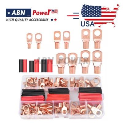 CAHUCZLHOZ Copper Battery Cable Ends Wire Lugs Assortment Kit AWG 2 4 6 8 10 Gauge 150pcs