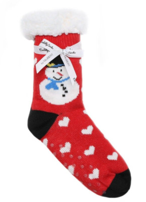 Ladies Soft Warm Fluffy Fleece Lined Slipper Socks Red Christmas ...