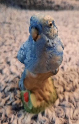 Blue Parakeet Bird Branch Figurine Parrrot. Unknown Brand / Country