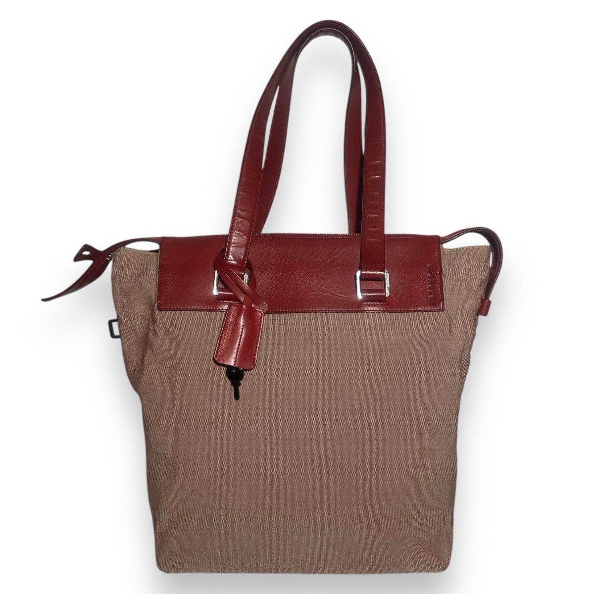Jil Sander Shoulder Bag Red Leather & Canvas Tote Leather