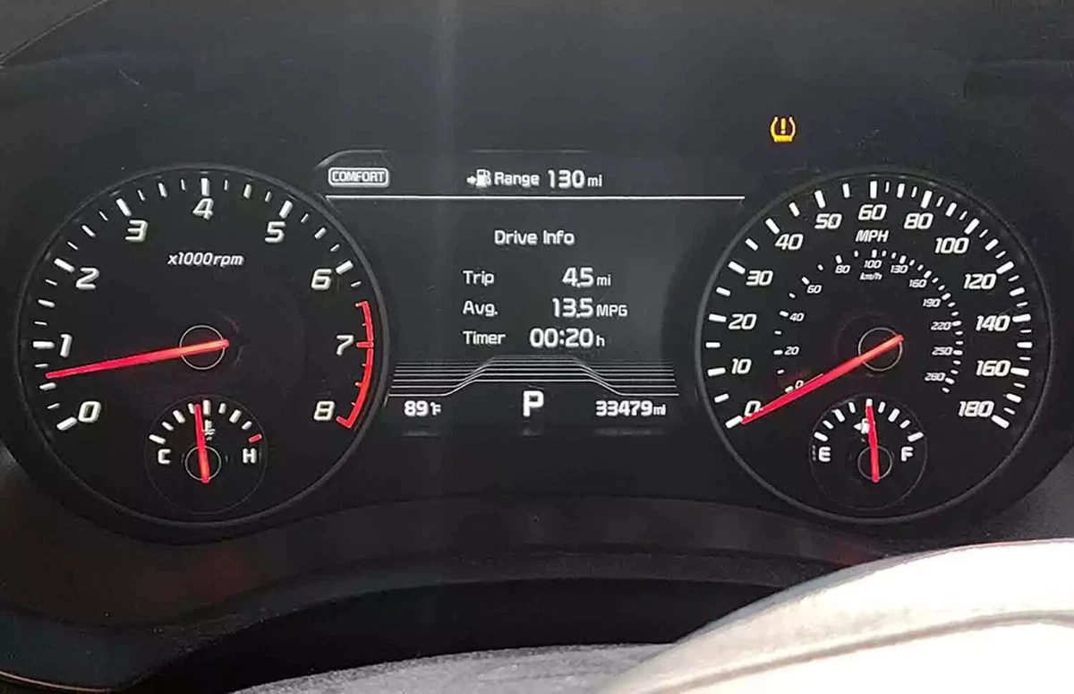 A vehicle's dashboard display panel.