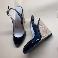 Women's Sandals Round Toe High Heels Shoes Wedge Slingback Ankle Strap Black
