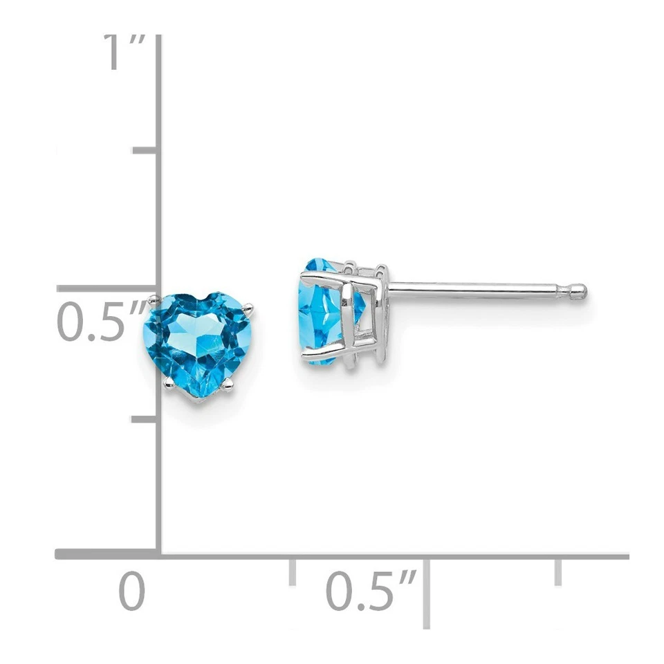 14k White Gold 5mm Heart Blue Topaz Earrings - Image 3 of 3