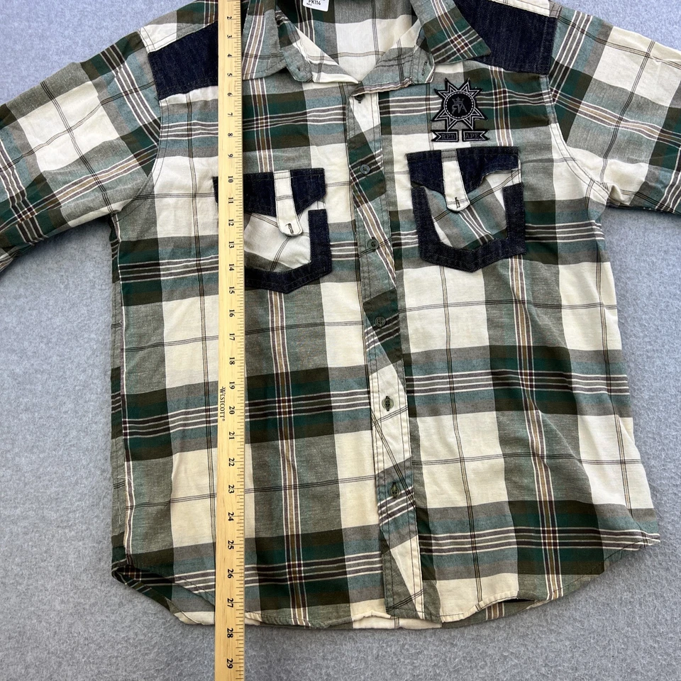 Red Ape Shirt Mens Medium Green Brown Plaid Long Sleeve Collared Button Up - Image 3 of 4