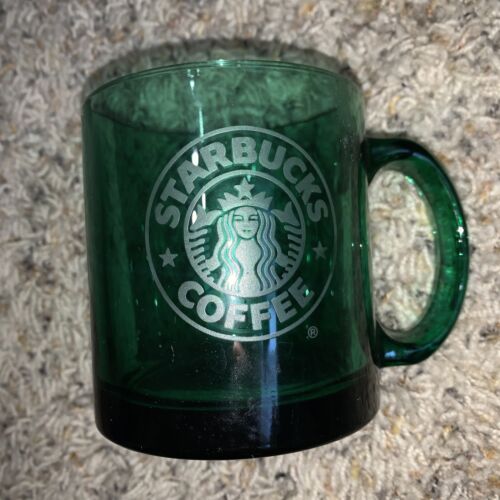 Vintage Starbucks Mug Emerald Green Clear Transparent Glass Mug Coffee Mug Cup - Afbeelding 1 van 4