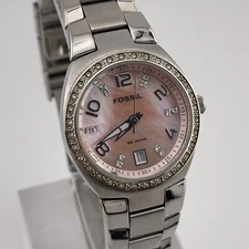 Fossil Womens Watch AM4175 Date 28mm Case Bracelet Band Quartz Three Hands