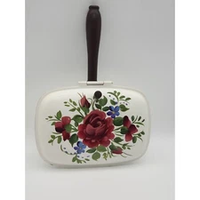 VTG Toleware Silent Butler Crumb Catcher Handle Rose Shabby Chic Cottage Core