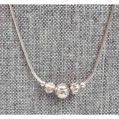 Sterling Silver Triple Ball Pendant Necklace Snake Chain 925 Italy 