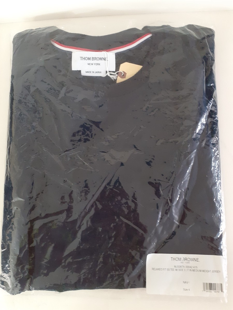 THOM BROWNE★25SS 新作★Jersey Sideslit 半袖Tシャツ ネイビー Thom Browne Ladies Navy Cotton Jersey Relaxed Side Slit Tee