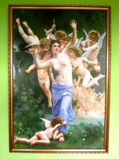Oil on canvas Diana receives the angels of love  around 1920, antique gold frame