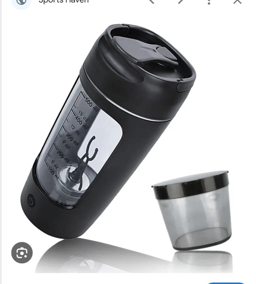 BLACK 650ml Electric Protein Shaker Bottle USB Mixer Cups with Powder Cup.
Opens in a new window or